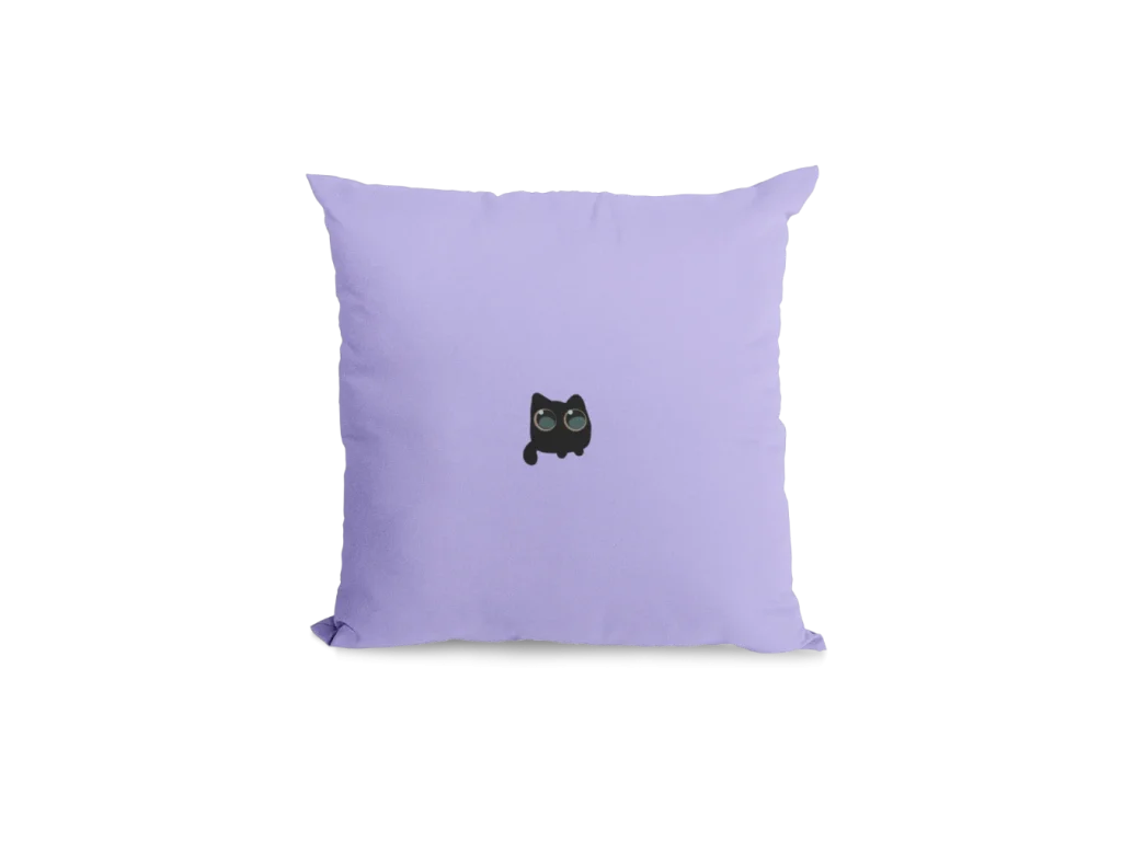 purple Void Cat Pillowcase for black cat lovers featuring a little cat