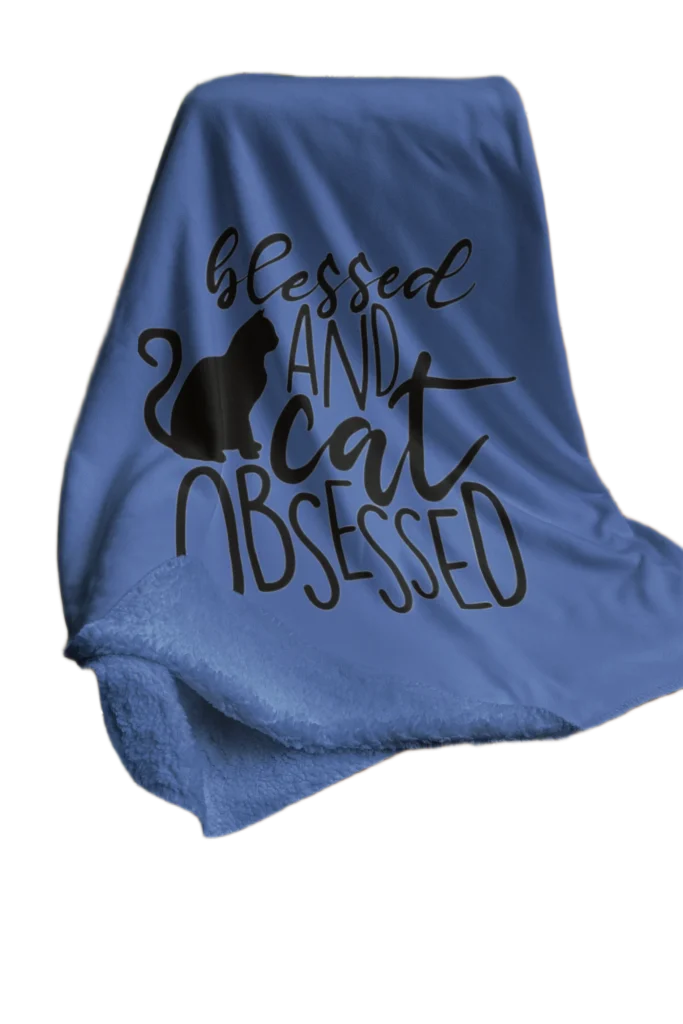 cat obsessed blue blanket