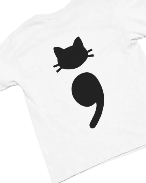 white t-shirt with black cat fun design